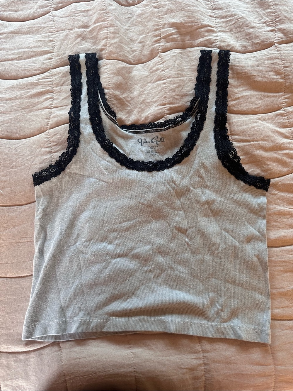 100% Cotton Light Blue Tank with Black Lace Trim